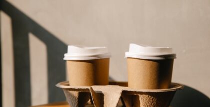 Two coffee cups on a table